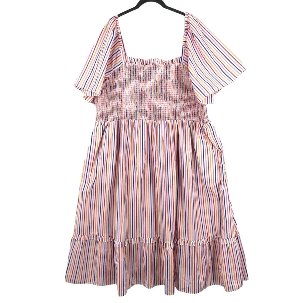 Draper James Deana Smocked Dress Womens 3X Multicolor Striped Square Neck Easter - Picture 6 of 7